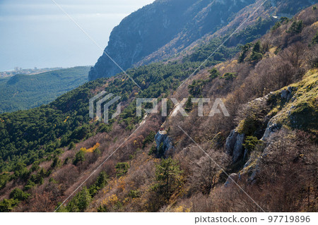 Coastal landscape of Crimean Mountains. Natural photo t 97719896
