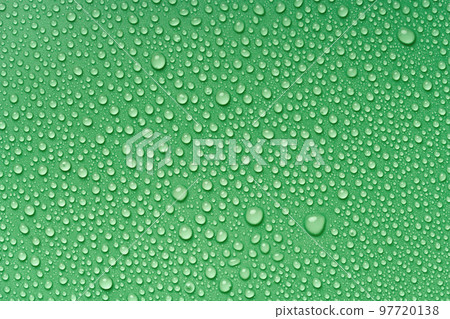 Water drops macro texture on a green background. High resolution. 97720138