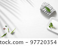 Flat lay of a kitchen with various food items 97720354