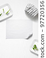 Flat lay of a kitchen with a butcher paper 97720356