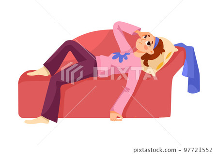 Tired Mom Lying on Sofa Having Lack of Energy Vector Illustration 97721552