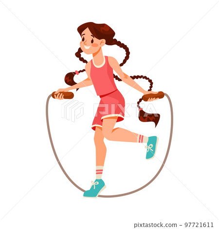 Little Girl Character Skipping Rope Doing Sport Exercise Vector Illustration Little Girl Character Skipping Rope Doing Sport Exercise Vector Illustration 97721611