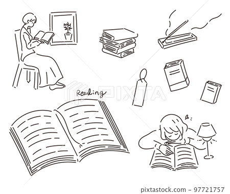 讀書的人和書籤的集合例證讀書 97721757