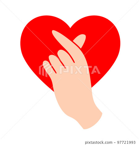 Hand showing heart with fingers gesture mini love.  97721993