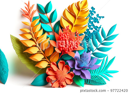 Cute composition for decoration in form of branches with leaves and plasticine flower 97722420
