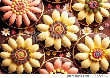 Art panel with beautifully laid out plasticine flower in beige brown tones 97722437