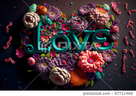 Decorated plasticine flower bright panel with inscription love Decorated plasticine flower bright panel with inscription love 97722460