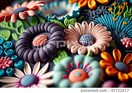 Voluminous textured plasticine flower collected in beautiful composition 97722617