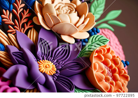 Beautiful voluminous bouquet of plasticine flower with fluffy petals of delicate tones Beautiful voluminous bouquet of plasticine flower with fluffy petals of delicate tones 97722895
