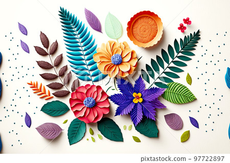 Separately sculpted plasticine flower and leaves isolated on white background Separately sculpted plasticine flower and leaves isolated on white background 97722897