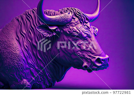 Powerful head plasticine bull sculpted on dark purple background Powerful head plasticine bull sculpted on dark purple background 97722981