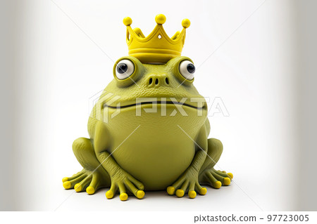 Figure of cartoon plasticine frog in crown is isolated on white background 97723005