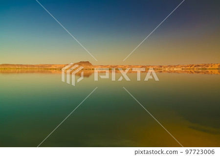 Panoramic view to Teli lake group of Ounianga Serir lakes at the Ennedi, Chad 97723006