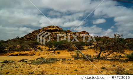 Cave paintings Laas Geel rock exterior near Hargeisa Somalia Cave paintings Laas Geel rock exterior near Hargeisa Somalia 97723016