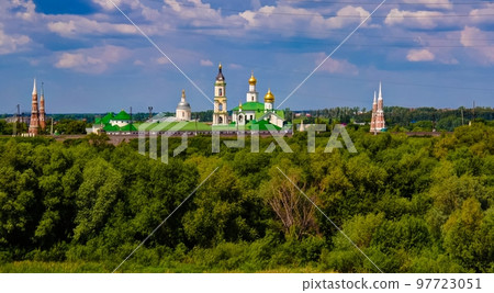 Aerial View to Epiphany Staro-Golutvin cloister, Kolomna, Moscow region, Russia Aerial View to Epiphany Staro-Golutvin cloister, Kolomna, Moscow region, Russia 97723051