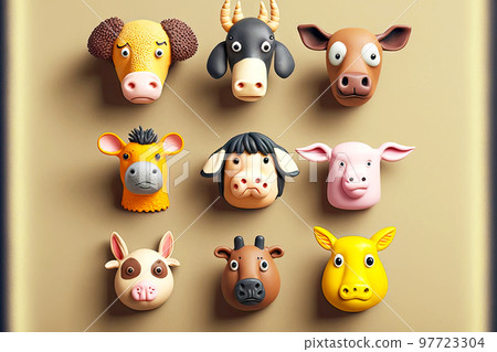 Plasticine animals laid out on table for children's games 97723304