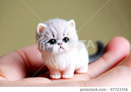 Cute plasticine kittens are molded by children and sit in palm of your hand 97723356
