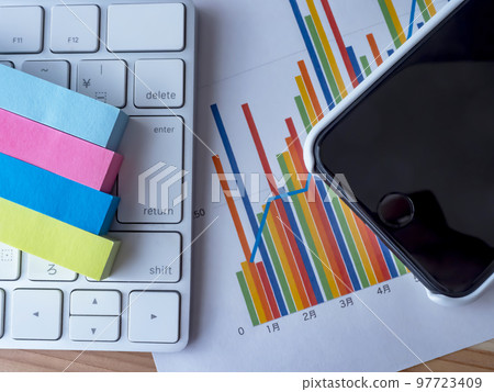 Business image of graphs, personal computers and smartphones 97723409