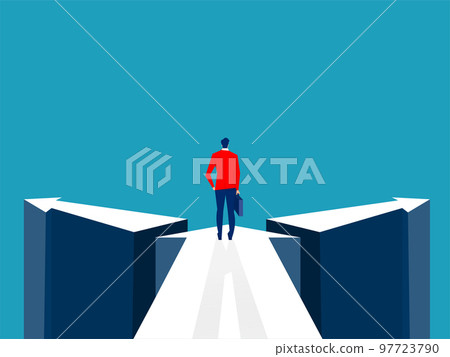 Businessman standing at Crossroads arrows,Decide direction,choice of ways areer path choice or strategy Vector illustration flat design Businessman standing at Crossroads arrows,Decide direction,choice of ways areer path choice or strategy Vector illustration flat design 97723790