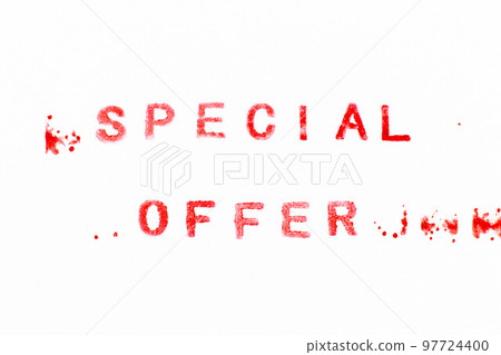 Red color ink rubber stamp in word special offer on white paper background Red color ink rubber stamp in word special offer on white paper background 97724400
