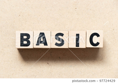 Alphabet letter block in word basic on wood background Alphabet letter block in word basic on wood background 97724429