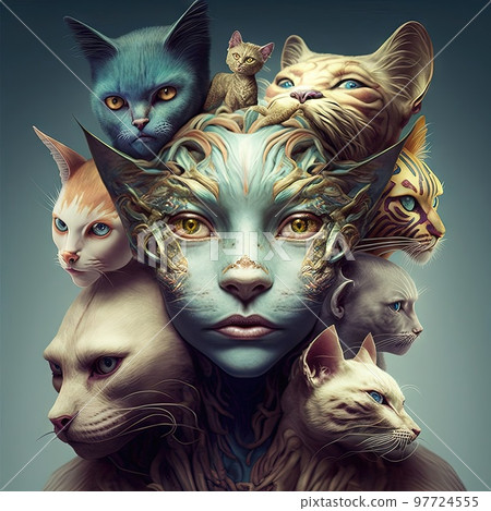 human if humans evolved from cats illustration generative ai 97724555