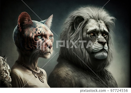 human if humans evolved from cats illustration generative ai 97724556