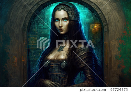 futuristic cyberpunk mona lisa portrait illustration generative ai 97724573