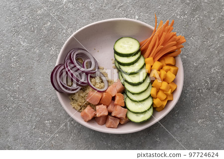 Boiled Quinoa with salmon and vegetables 97724624