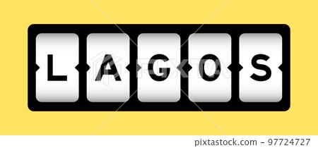 Black color in word lagos on slot banner with yellow color background 97724727