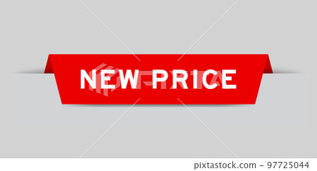 Red color inserted label with word new price on gray background Red color inserted label with word new price on gray background 97725044