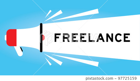 Color megphone icon with word freelance in white banner on blue background 97725159