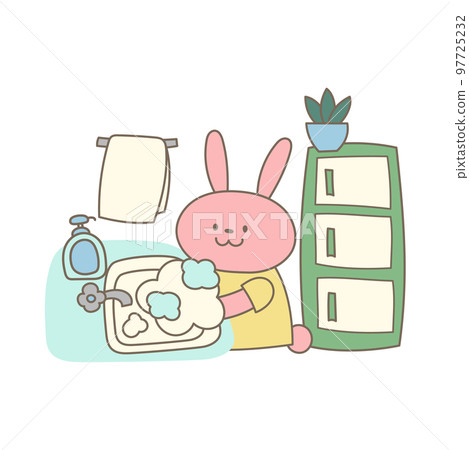 一隻可愛的兔子洗手的插圖素材 97725232