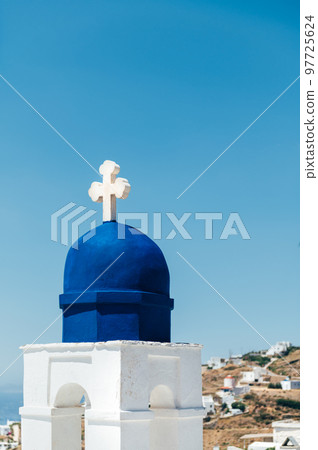Blue church dome, Greece 97725624