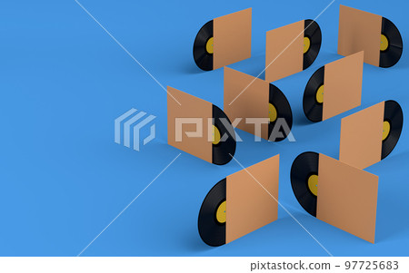 Set of vinyl LP records with cover isolated on blue background. 97725683