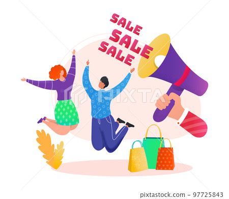 Sale for free delivery, business service for people order vector illustration. Online retail technology, man courier bring box to customer home 97725843