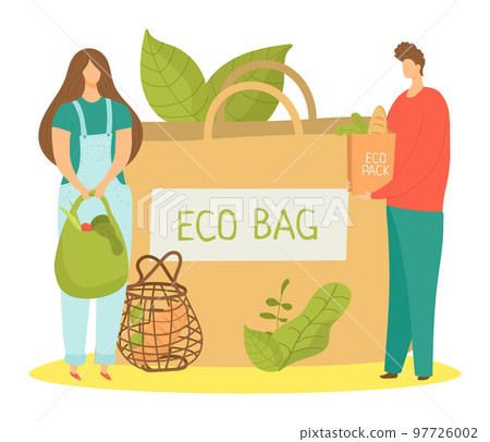 Save planet environment by zero waste, eco bag set concept, vector illustration. People character care about earth ecology. Recycle waste Save planet environment by zero waste, eco bag set concept, vector illustration. People character care about earth ecology. Recycle waste 97726002