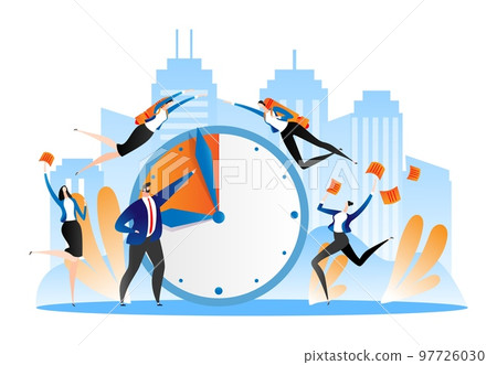 Manager hold deadline clock concept, vector illustration. Business people employee character work for time management. Cartoon office worker 97726030