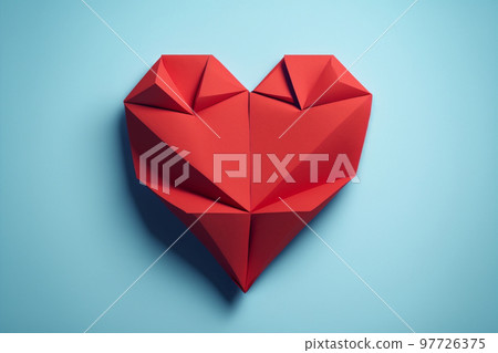 Heart. Love background. Red paper origami heart on blue background. Valentine card Heart. Love background. Red paper origami heart on blue background. Valentine card 97726375