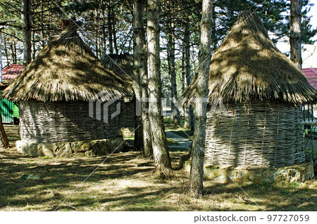 Wooden huts closeup. Wooden huts closeup. 97727059