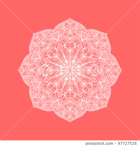 Abstract mandala. Decorative design element for yoga mat, cover, tapestry. Ornament in circle. Round floral pattern. Indian, turkish, arabic motifs. Bright ethnic arabesque. 97727528