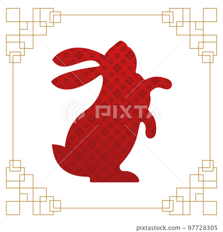 Red silhouette of cute bunny. Rabbit icon. Zodiac animals 97728305
