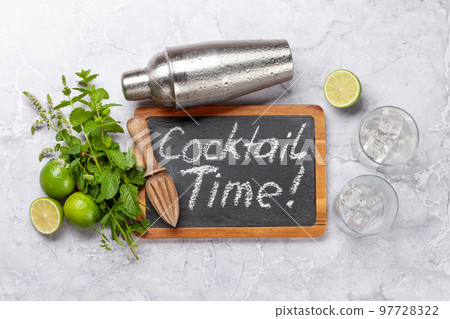 Mojito cocktail ingredients and drinks utensils 97728322