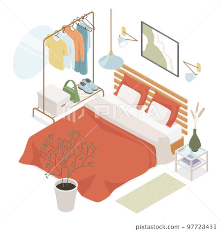 Bedroom design - modern vector colorful isometric illustration 97728431