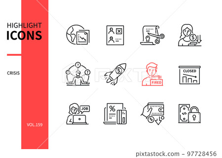World crisis - modern line design style icons set - Stock Illustration ...
