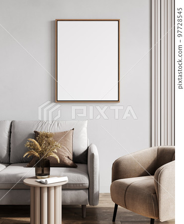 Poster frame mockup in stylish beige interior space, 3d rendering 97728545