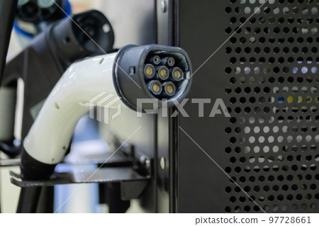 Electric charger of vehicle charging station with plug of power cable Electric charger of vehicle charging station with plug of power cable 97728661