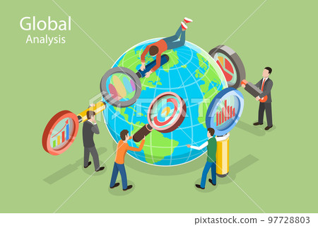 3D Isometric Flat Vector Conceptual Illustration of Global Market Analysis 3D Isometric Flat Vector Conceptual Illustration of Global Market Analysis 97728803