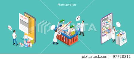3D Isometric Flat Vector Conceptual Illustration of Pharmacy Store 3D Isometric Flat Vector Conceptual Illustration of Pharmacy Store 97728811