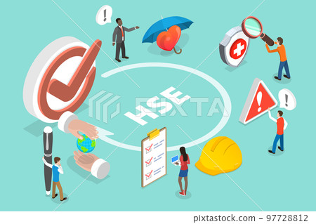 3D Isometric Flat Vector Conceptual Illustration of HSE stands for Health Safety Environment 97728812